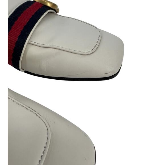 Gucci Peyton Marmont GG Logo Web Stripe Leather Mules in White - Picture 9 of 16